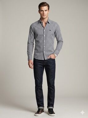 Burberry Brit Navy & White Gingham Check Button-Down Shirt | Size Medium